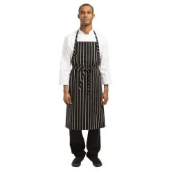 Chef Works Premium Woven Bib Apron Black And White Stripe - B248
