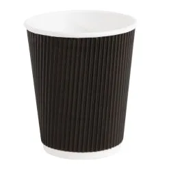 Fiesta Disposable Coffee Cups Ripple Wall Black 225ml / 8oz (Pack Of 25) - CM540